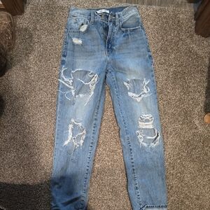 Classic Blue Distressed Women's Straight Leg Jeans